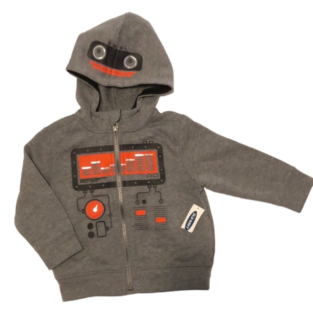 Old Navy Grey Robot  Full Zip Hoodie Toddler Size 18-24Mo